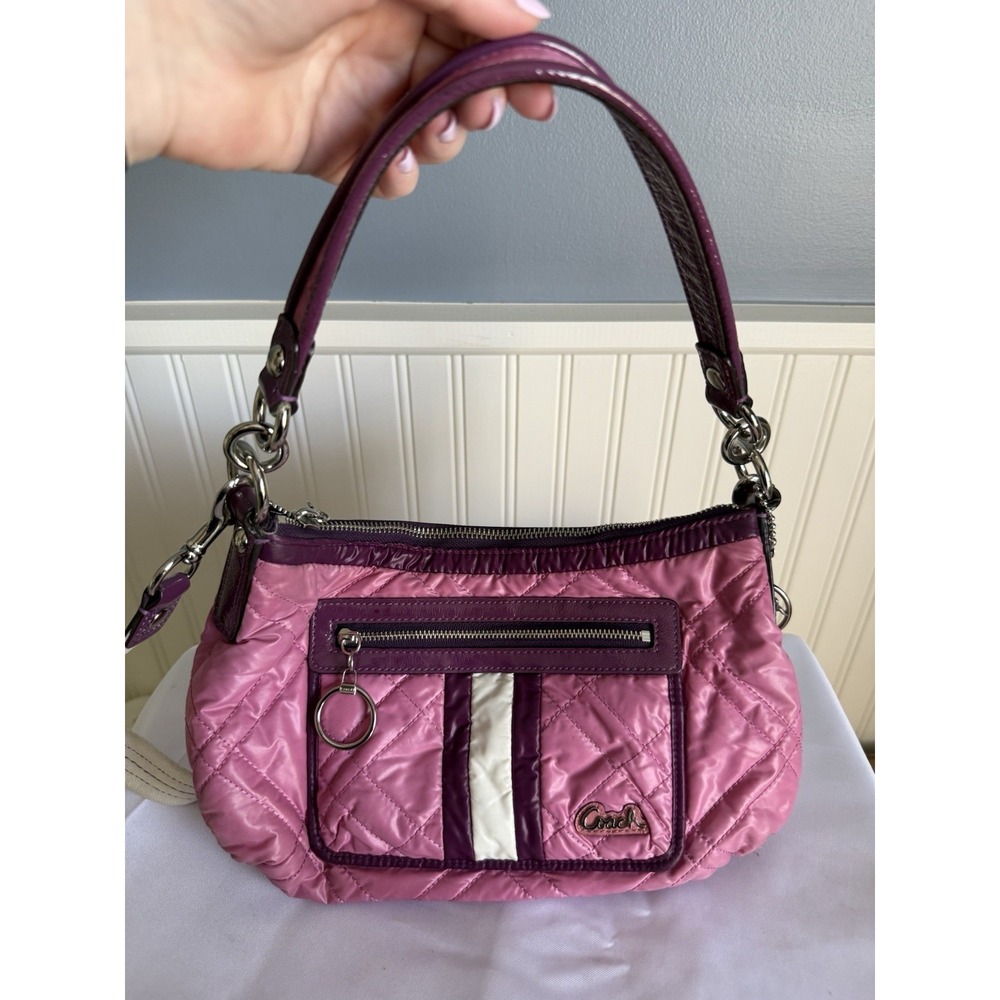 Coach Poppy Ski Bunny Pink Purple Quilted Nylon Crossbody Shoulder Bag Purse
